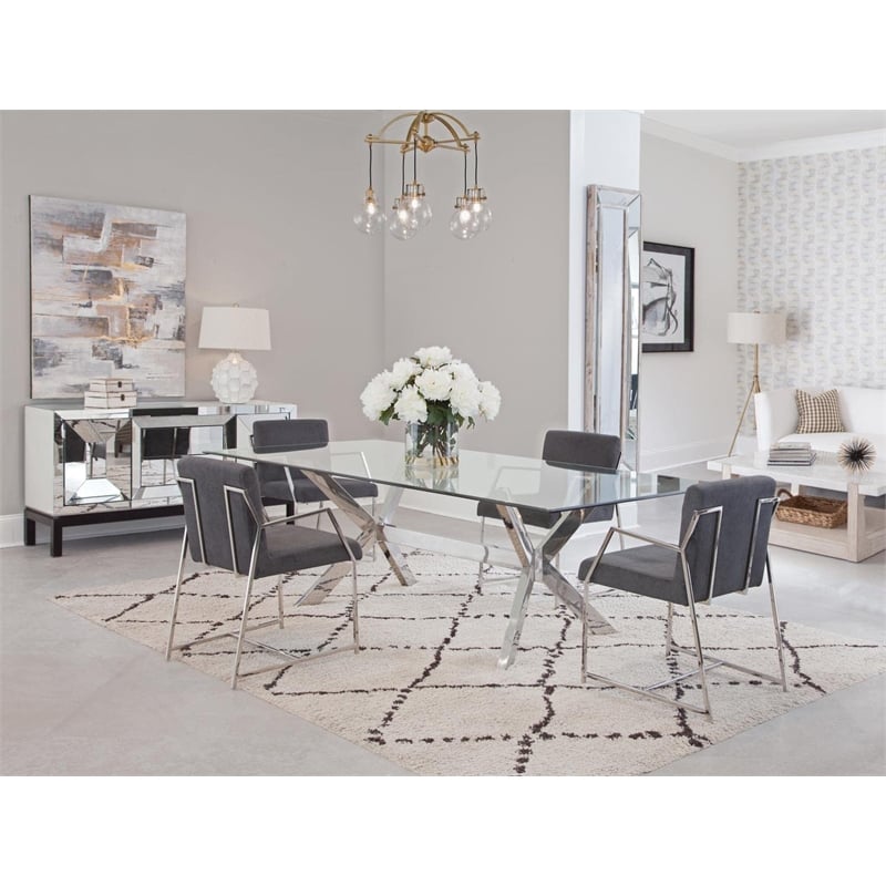 Pemberly Row Polished Stainless Steel Dining Chair in Dark Gray