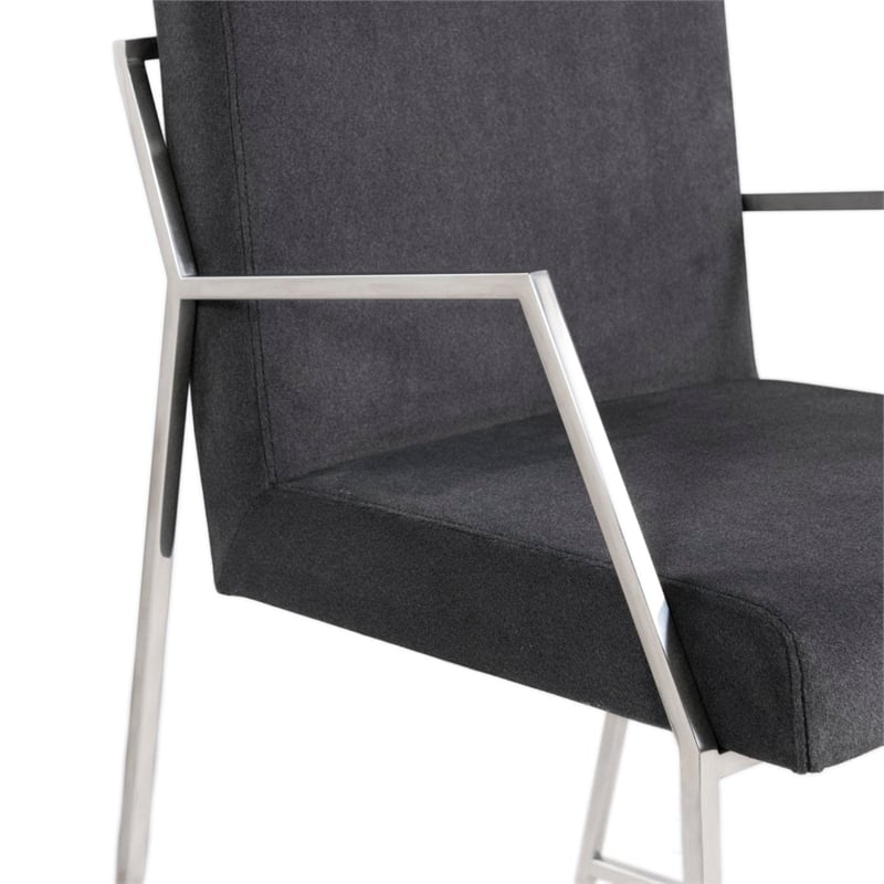 Pemberly Row Polished Stainless Steel Dining Chair in Dark Gray