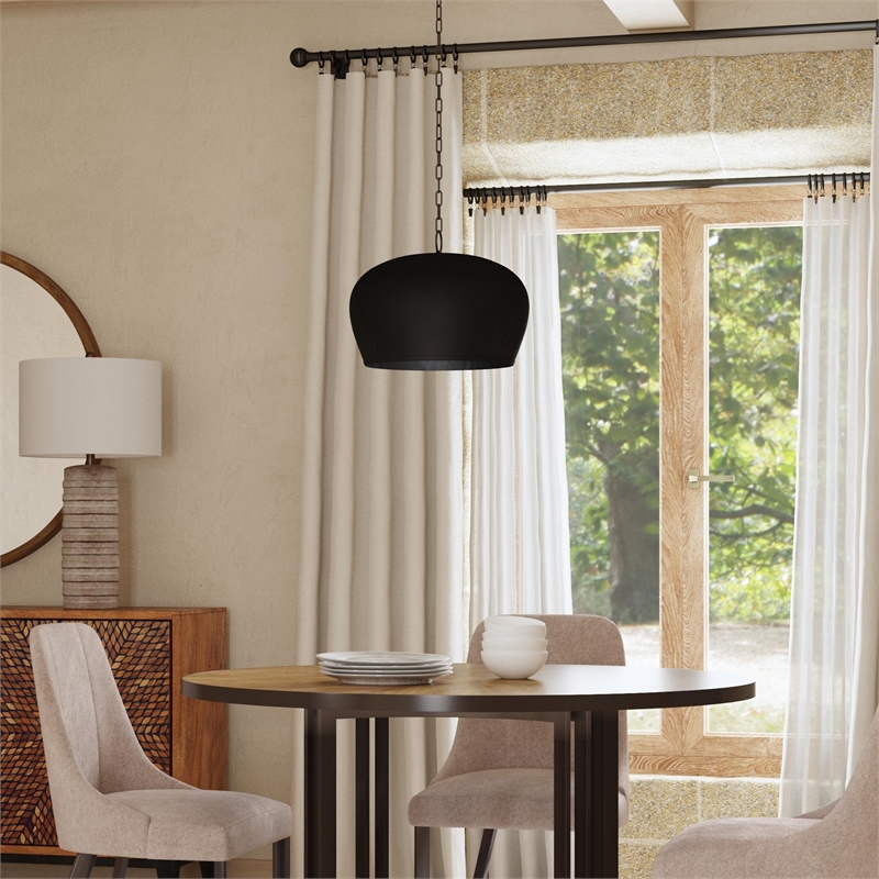 Pemberly Row Modern Hammered Iron Pendant in Dark Bronze with Gold