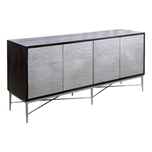 Pemberly Row Modern Mango Wood and Aluminum Server in Ebony Nickel