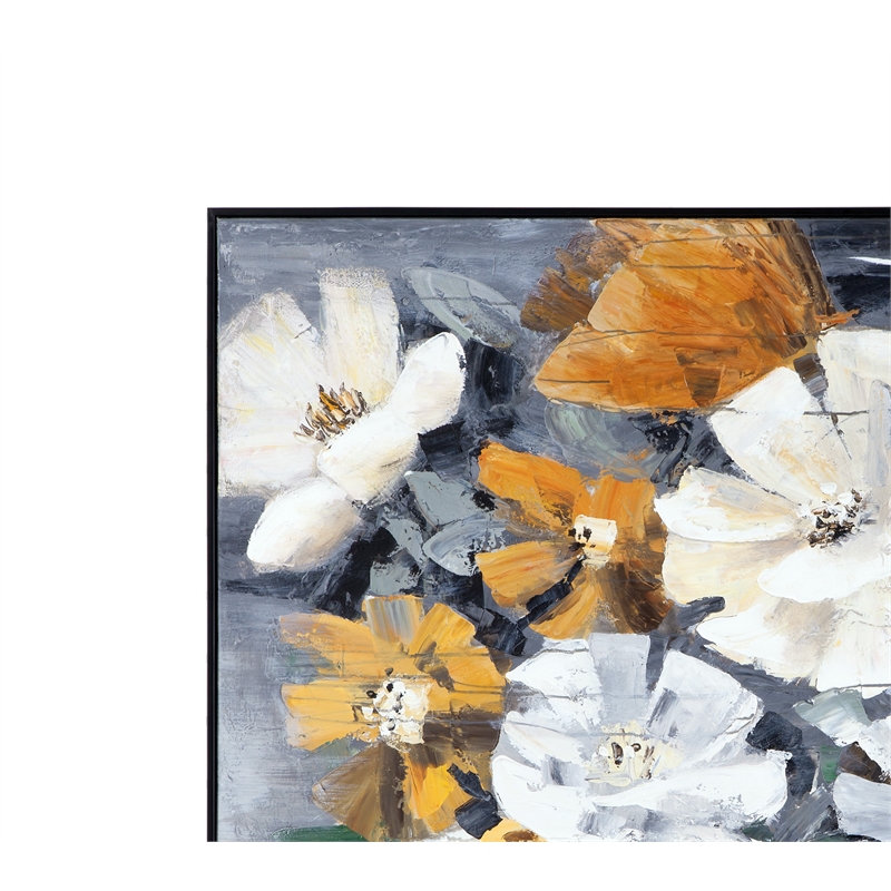 Pemberly Row Modern Floral Hand Painted Canvas in Black Frame