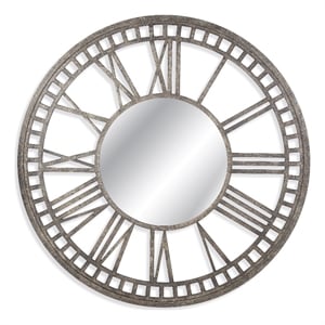 Pemberly Row Modern Round Clock Face Wall Mirror in Matte Grey
