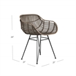 Pemberly Row Coastal Rattan Arm Chair in Medium Brown and Black