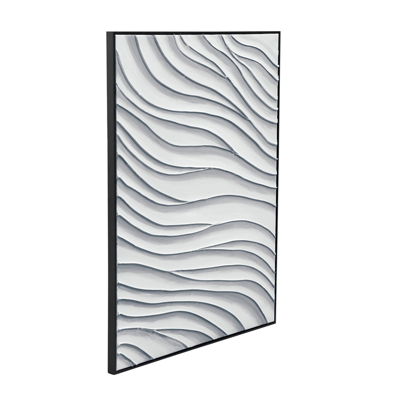 Pemberly Row Modern Textured Ocean Wave Canvas Art in Black Frame