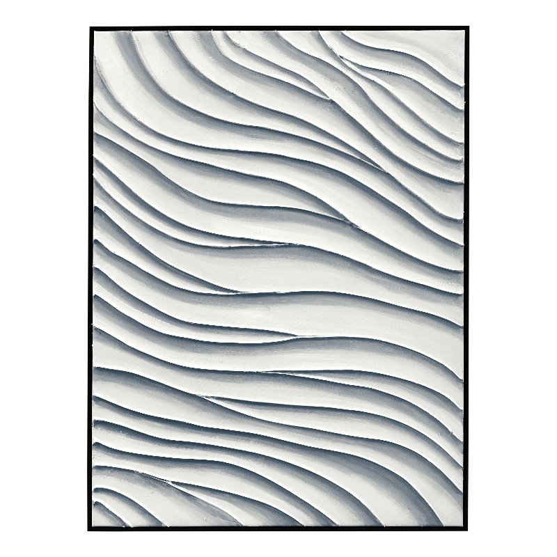 Pemberly Row Modern Textured Ocean Wave Canvas Art in Black Frame