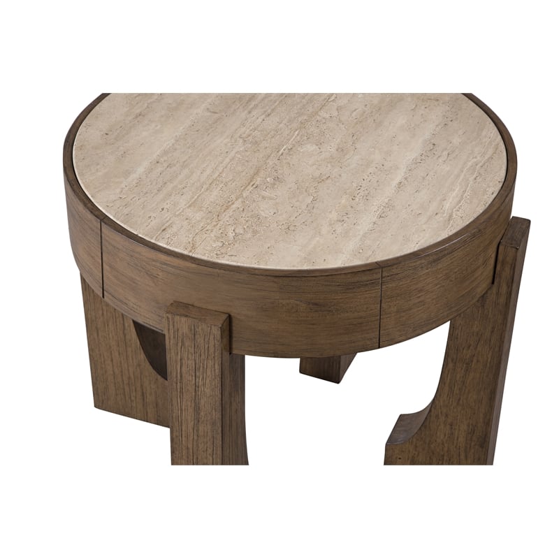 Pemberly Row Rustic Modern End Table with Travertine Stone Top