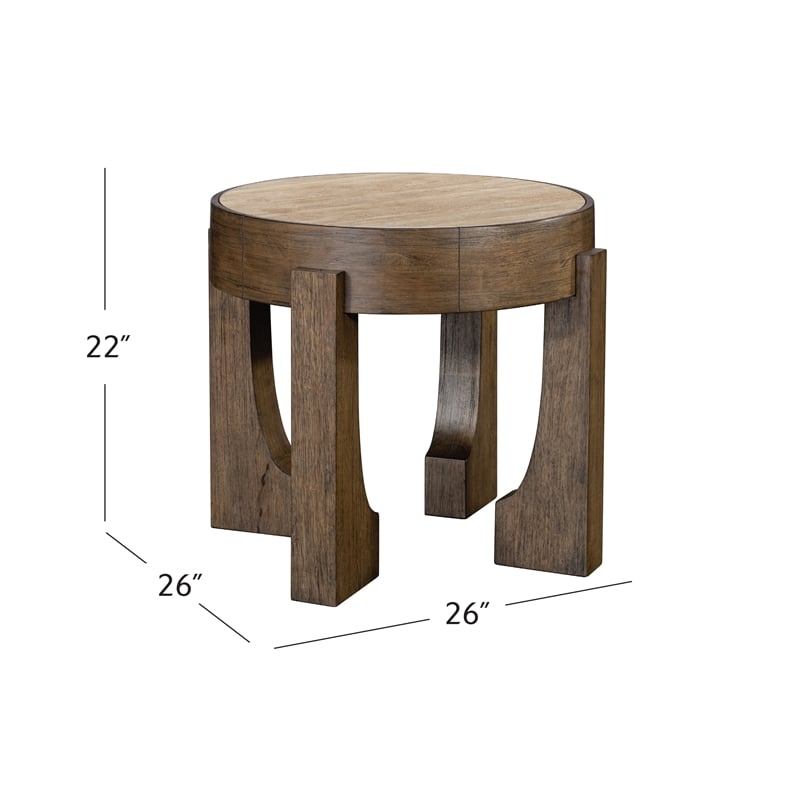 Pemberly Row Rustic Modern End Table with Travertine Stone Top