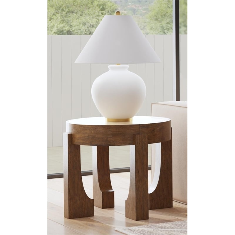 Pemberly Row Rustic Modern End Table with Travertine Stone Top