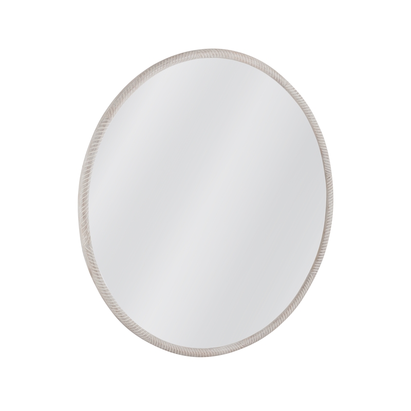 Pemberly Row Modern Round Carved Wood Wall Mirror in White Wash