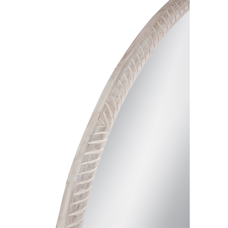 Pemberly Row Modern Round Carved Wood Wall Mirror in White Wash