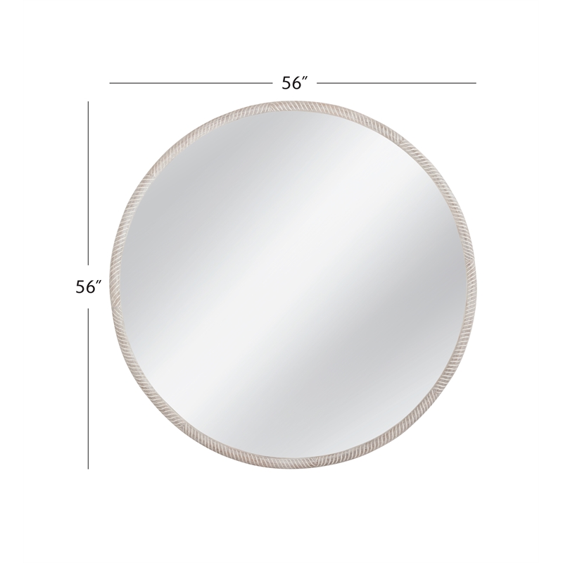 Pemberly Row Modern Round Carved Wood Wall Mirror in White Wash