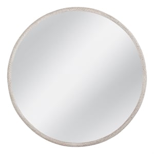 Pemberly Row Modern Round Carved Wood Wall Mirror in White Wash