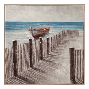 Pemberly Row Coastal Landscape Framed Canvas in Neutral Blue