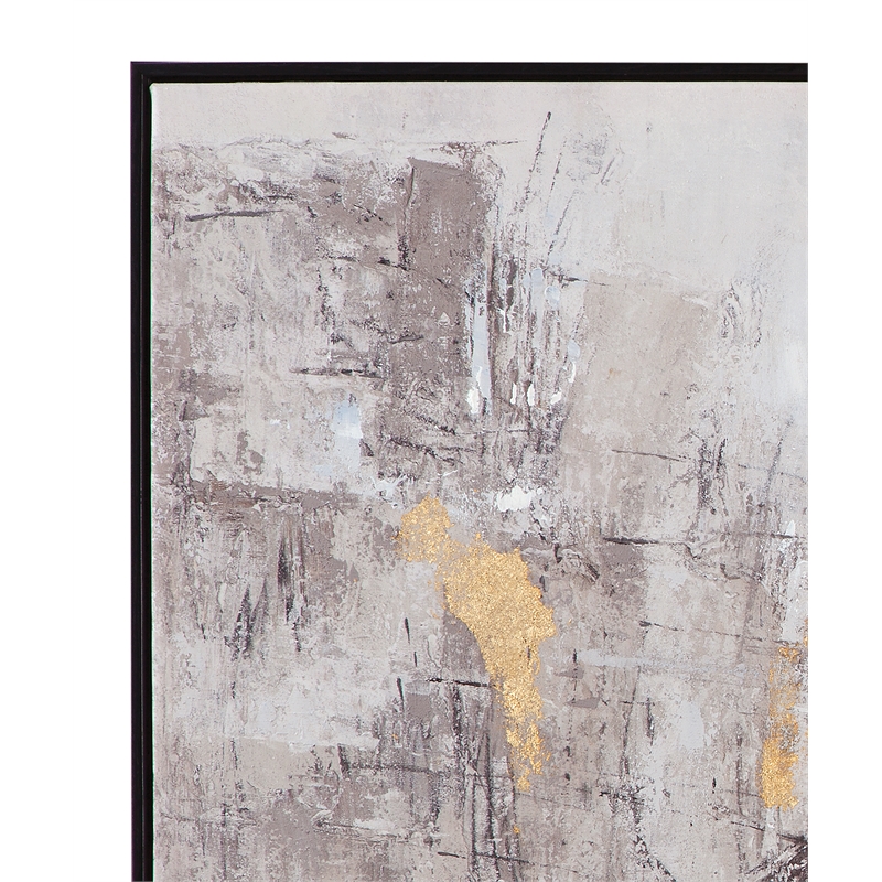 Pemberly Row Neutral Abstract Canvas with Gold in Black Frame