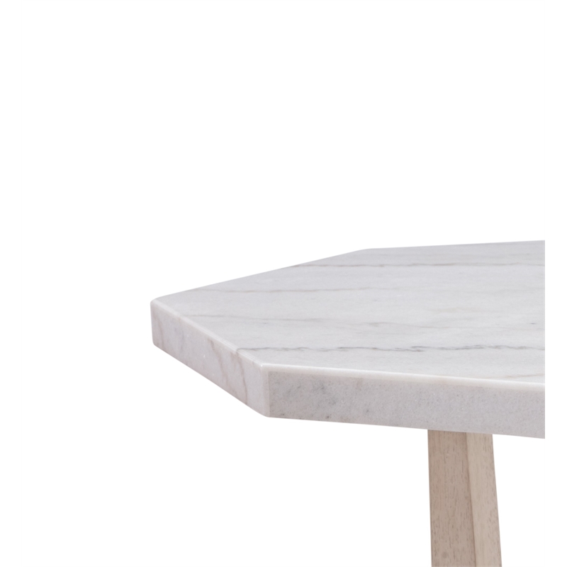 Pemberly Row Coastal Hexagonal Marble Dining Table in White Ash
