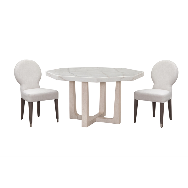 Pemberly Row Coastal Hexagonal Marble Dining Table in White Ash