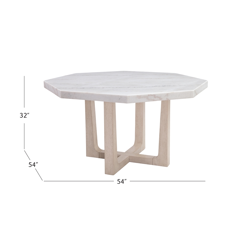 Pemberly Row Coastal Hexagonal Marble Dining Table in White Ash
