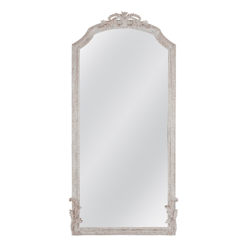Pemberly Row Arched Pediment Floor Mirror in Distressed White