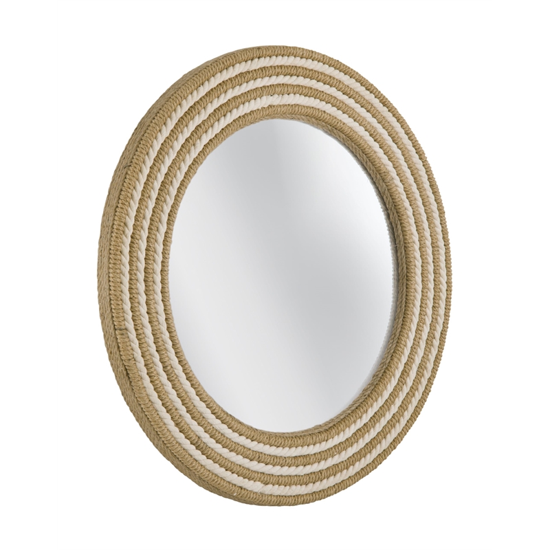 Pemberly Row Coastal Boho Round Wall Mirror with Rope in White