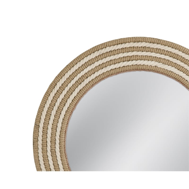 Pemberly Row Coastal Boho Round Wall Mirror with Rope in White