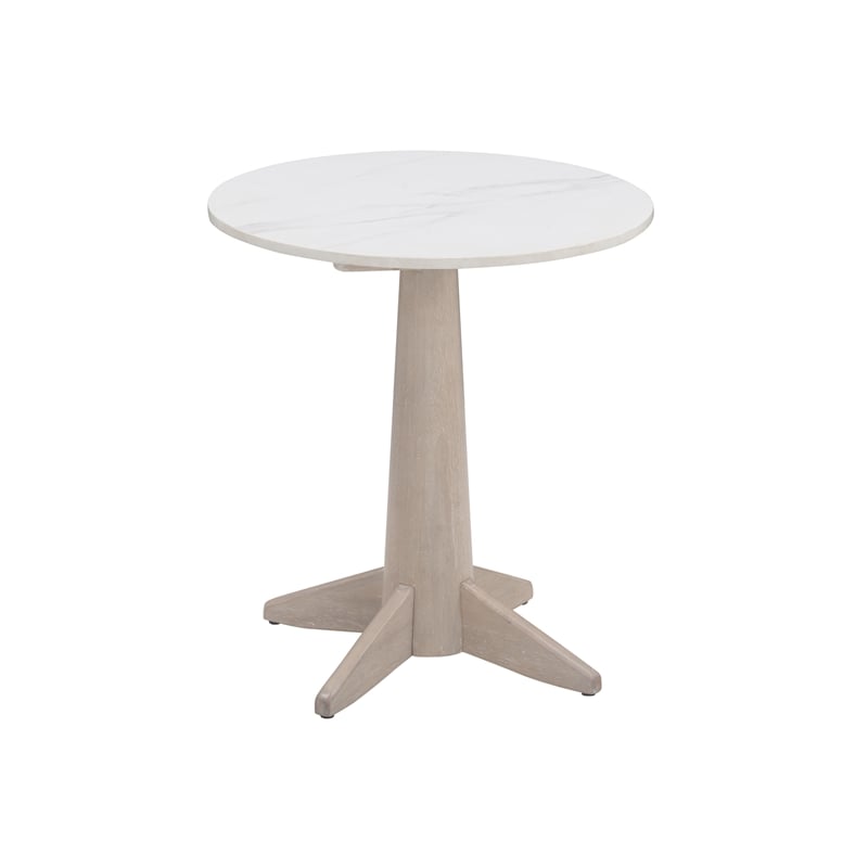 Pemberly Row Modern Coastal White Marble End Table in White Oak