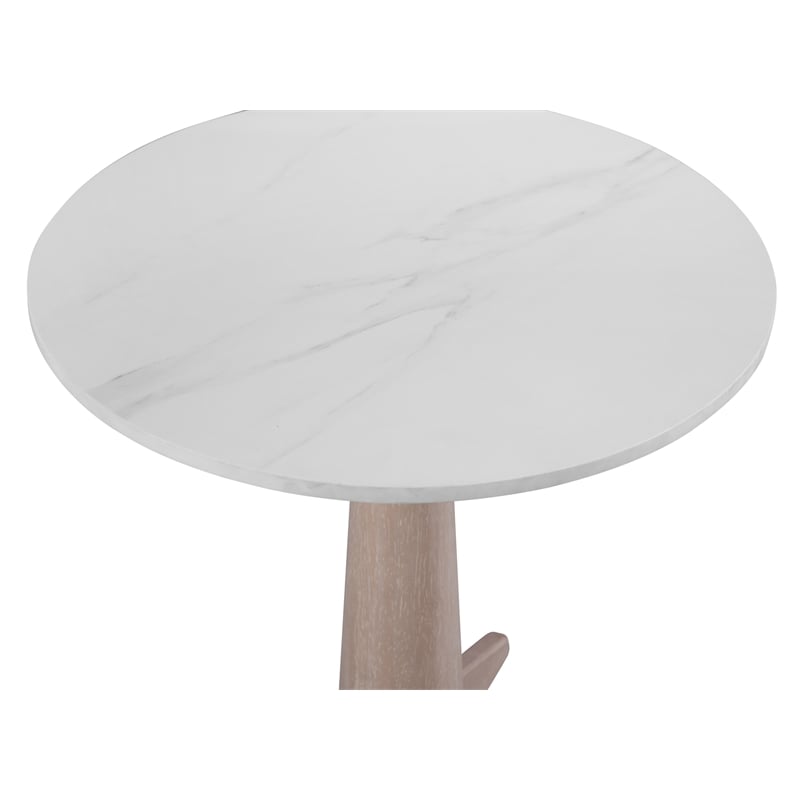 Pemberly Row Modern Coastal White Marble End Table in White Oak