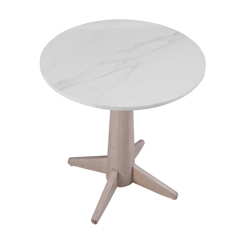 Pemberly Row Modern Coastal White Marble End Table in White Oak