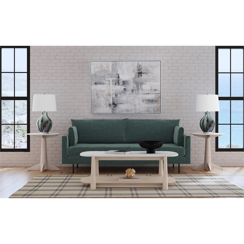 Pemberly Row Modern Coastal White Marble End Table in White Oak