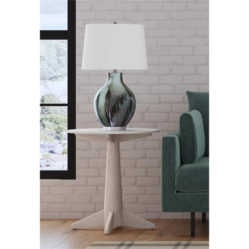 Pemberly Row Modern Coastal White Marble End Table in White Oak