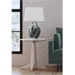 Pemberly Row Modern Coastal White Marble End Table in White Oak