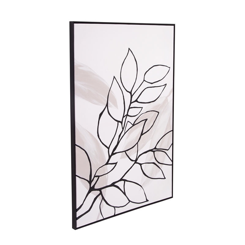 Pemberly Row Modern Hand Painted Botanical Canvas in Black Frame