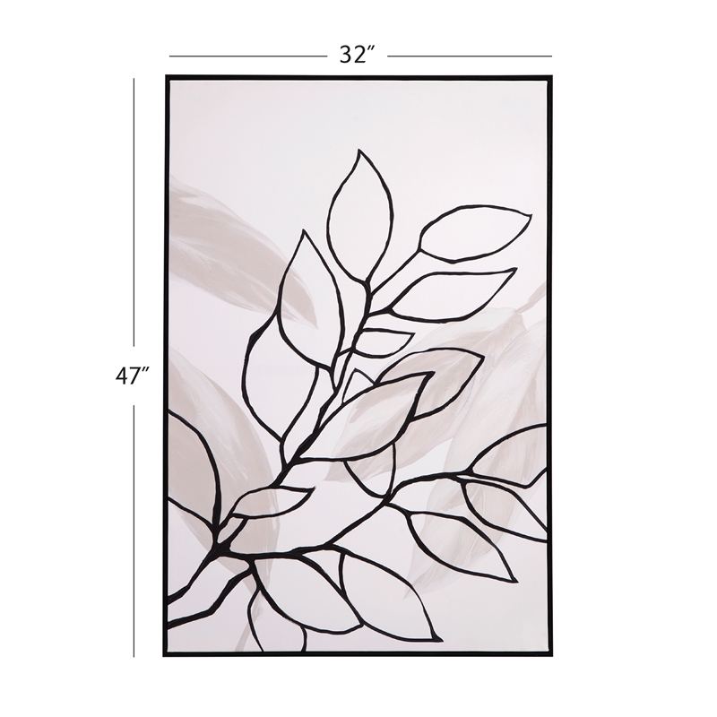 Pemberly Row Modern Hand Painted Botanical Canvas in Black Frame