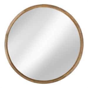 Pemberly Row Round Decorative Wall Mirror in Natural Wood Bone