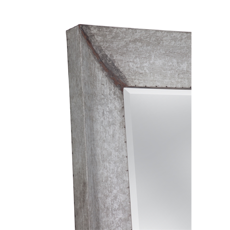 Pemberly Row Beveled Rectangular Floor Mirror in Distressed Silver