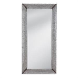 Pemberly Row Beveled Rectangular Floor Mirror in Distressed Silver