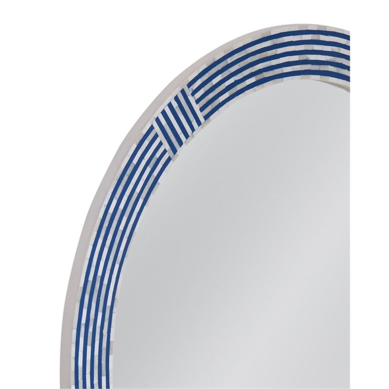 Pemberly Row Coastal Boho Round Wall Mirror in Blue Resin Bone