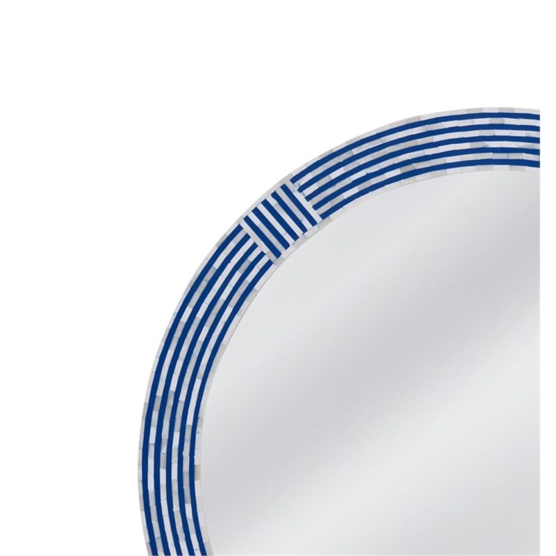 Pemberly Row Coastal Boho Round Wall Mirror in Blue Resin Bone