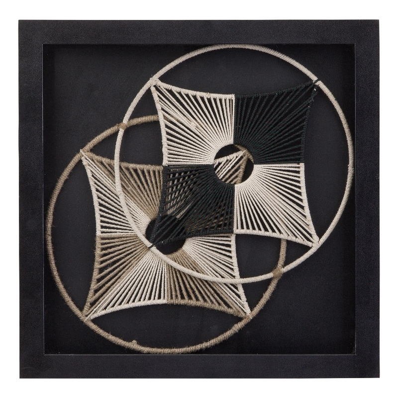 Pemberly Row Modern Fiber Woven Shadowbox Wall Art in Black Wood