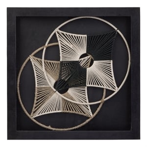 Pemberly Row Modern Fiber Woven Shadowbox Wall Art in Black Wood