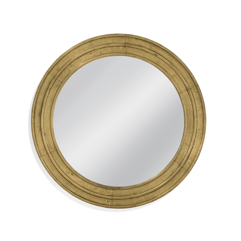Pemberly Row Contemporary Round Brass Clad Wall Mirror in Gold