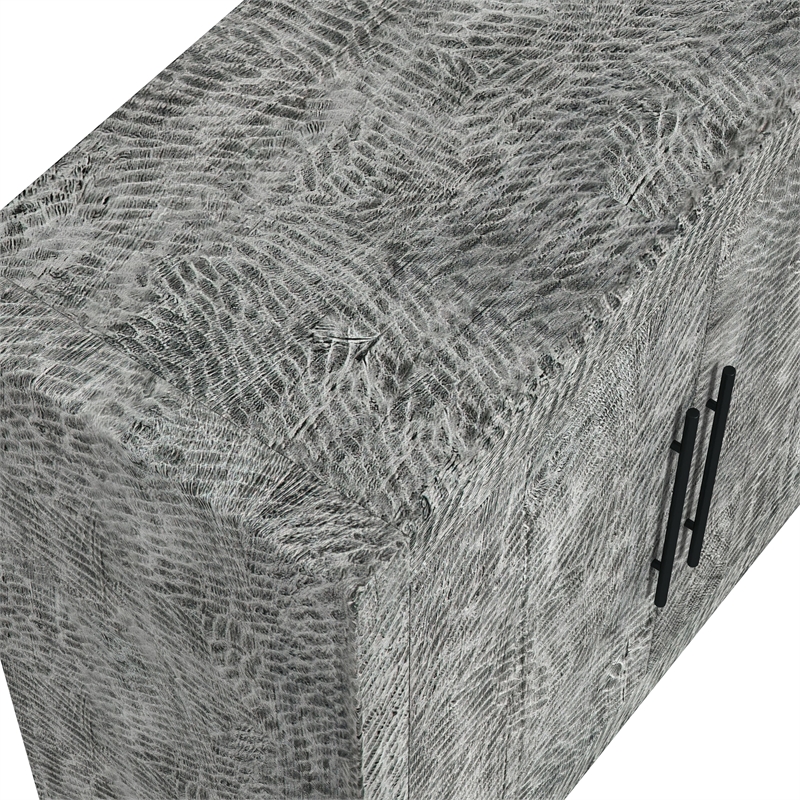 Pemberly Row Boho Carved Mango Wood 4-Door Server in Gray Wash