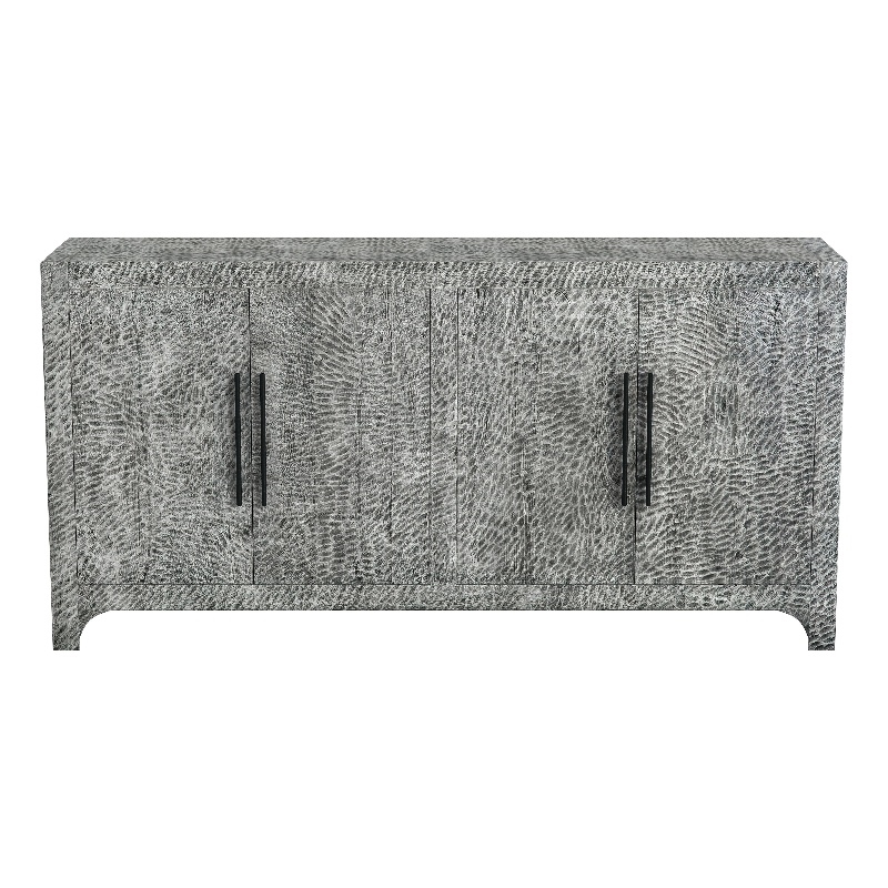 Pemberly Row Boho Carved Mango Wood 4-Door Server in Gray Wash