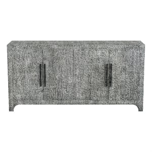 Pemberly Row Boho Carved Mango Wood 4-Door Server in Gray Wash