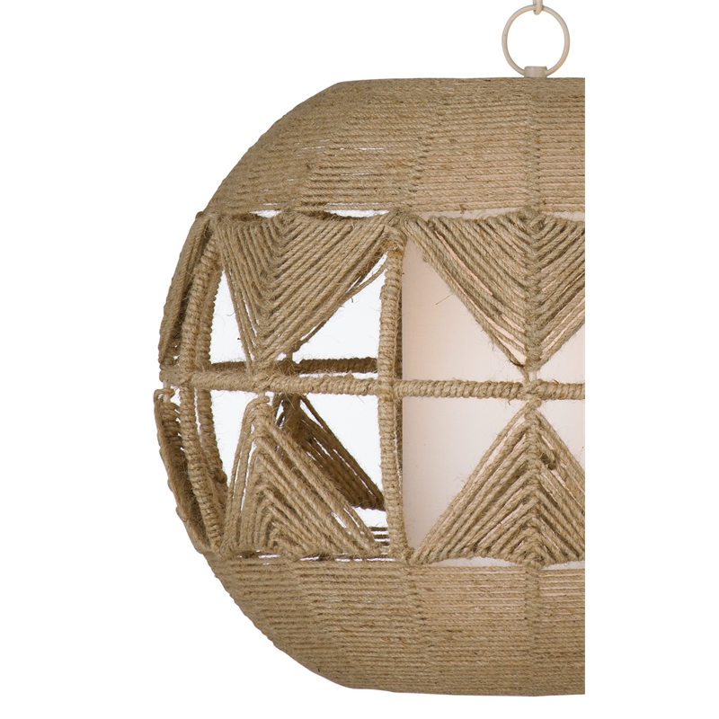 Pemberly Row Modern Woven Rattan and Jute Round Pendant in Natural