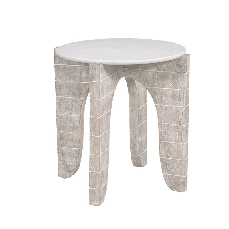 Pemberly Row Coastal Mango Wood Round End Table in White Wash