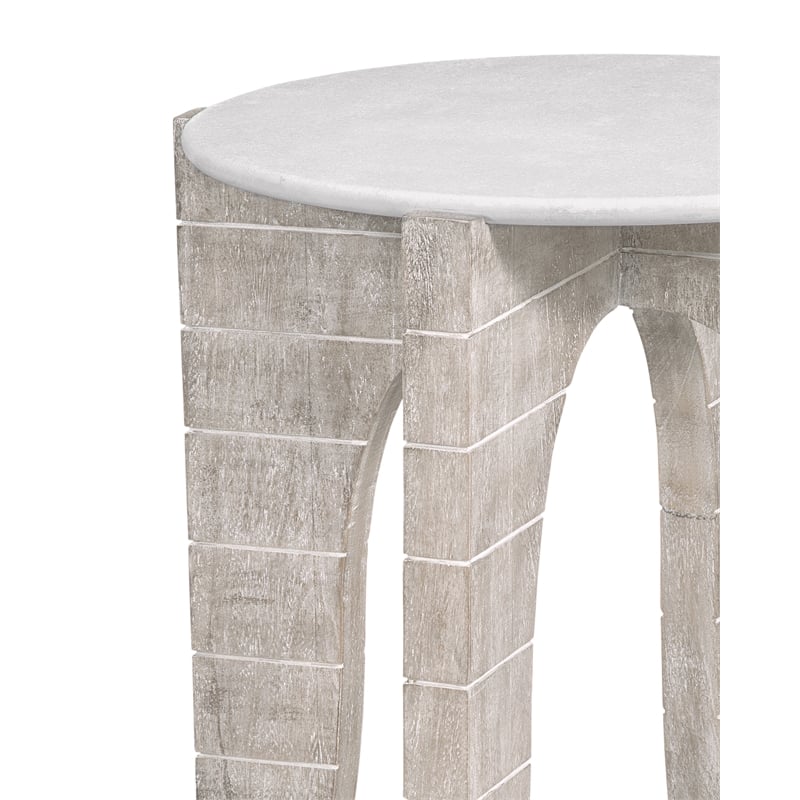Pemberly Row Coastal Mango Wood Round End Table in White Wash