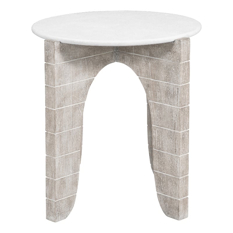 Pemberly Row Coastal Mango Wood Round End Table in White Wash