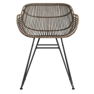 Pemberly Row Modern Boho Rattan Woven Arm Dining Chair Set of 2