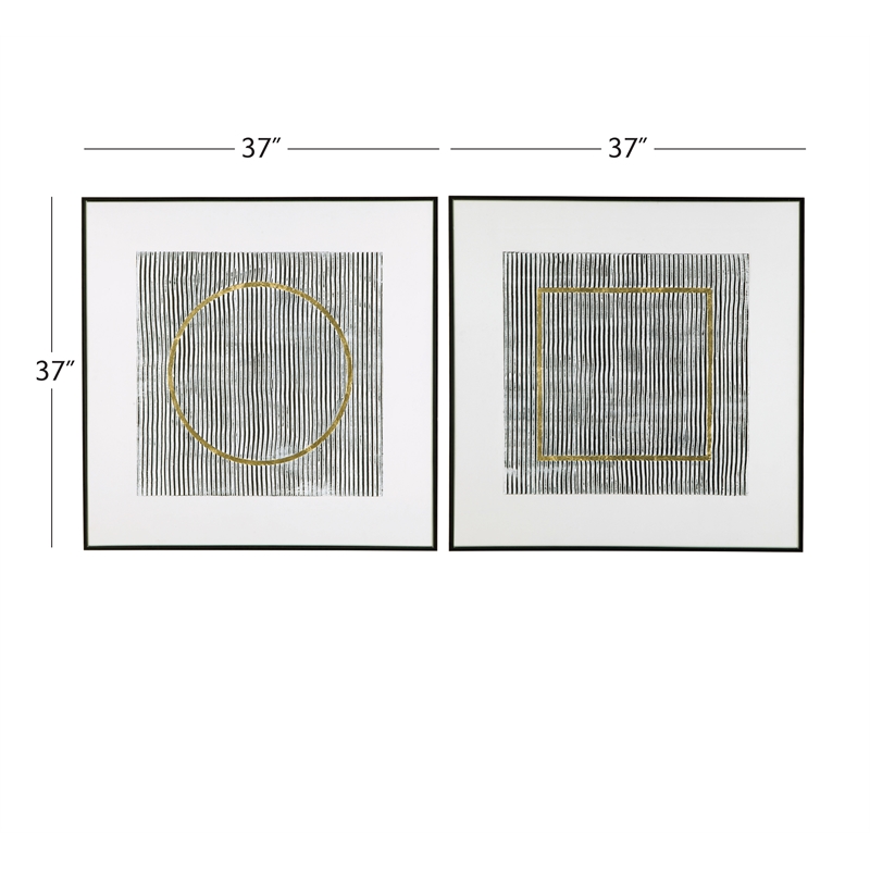 Pemberly Row Modern Hand Painted Canvas 2-Piece Set in Black Frame
