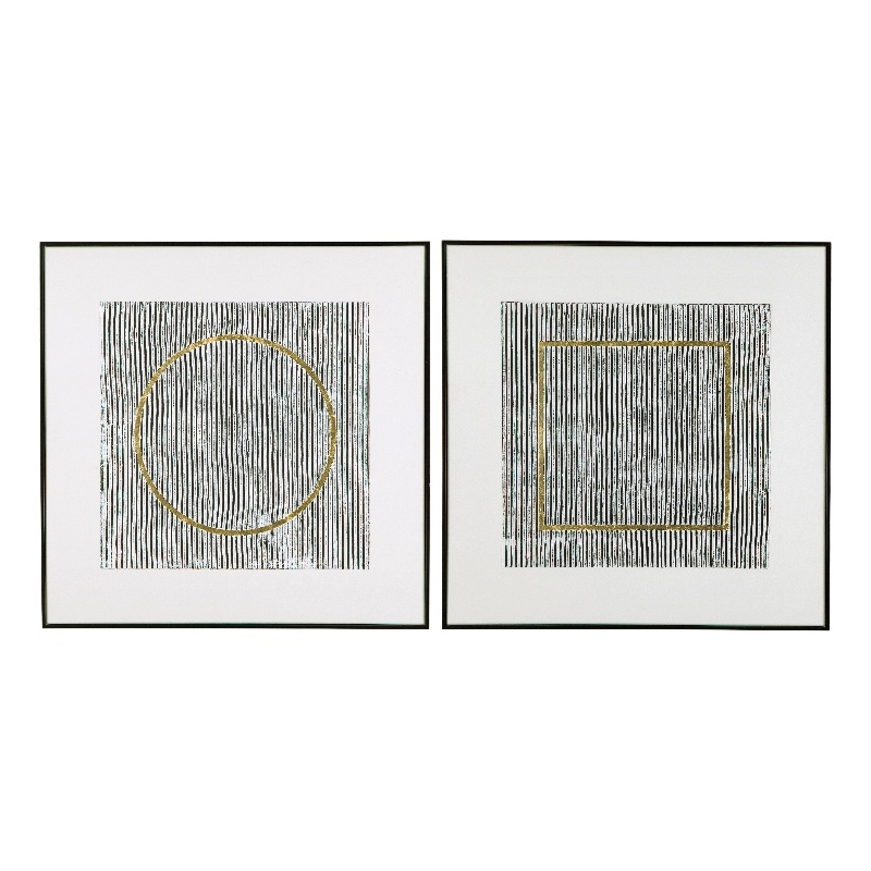 Pemberly Row Modern Hand Painted Canvas 2-Piece Set in Black Frame